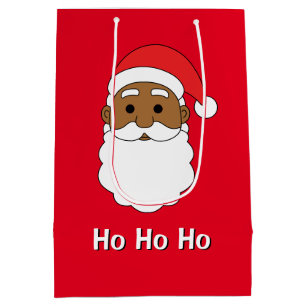 Red Ho Ho Ho African American Santa Claus Family Medium Gift Bag
