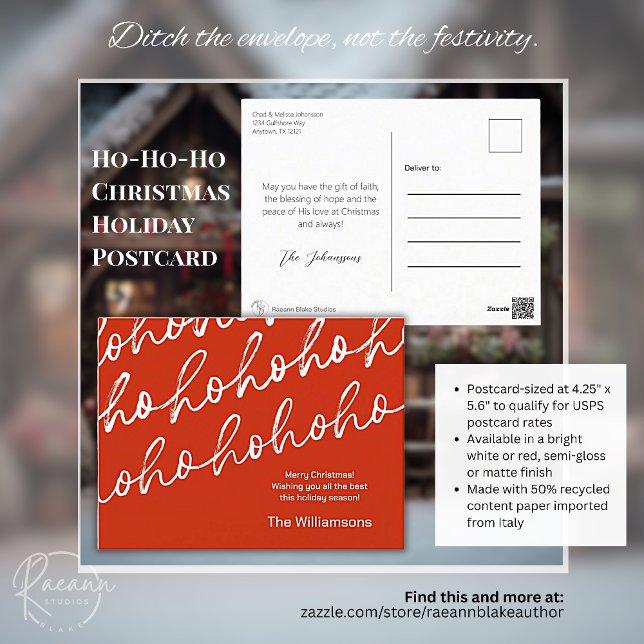 Red Ho-Ho-Ho Christmas Holiday Postcard (Creator Uploaded)