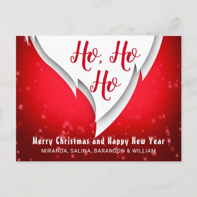 Red Ho Ho Ho Christmas & New Year Photo Greetings Holiday Postcard (Front)