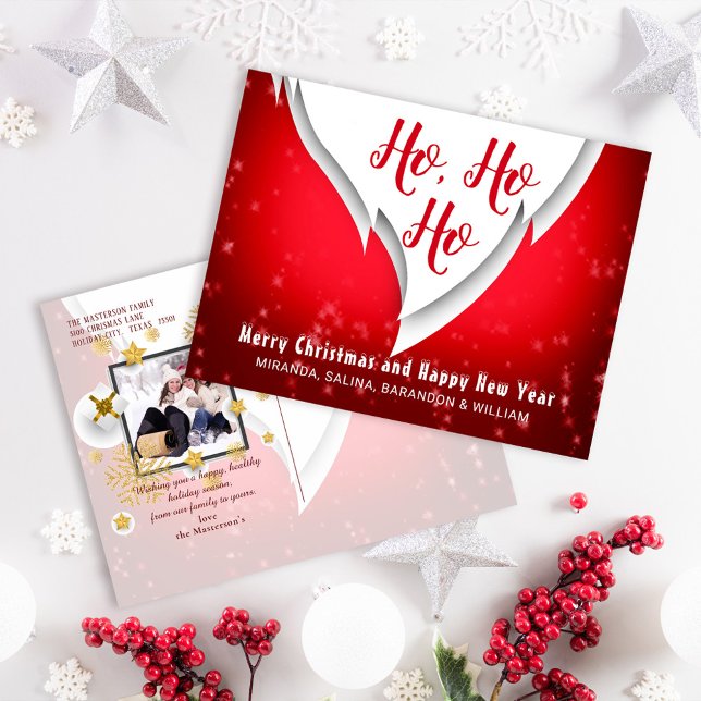 Red Ho Ho Ho Christmas & New Year Photo Greetings Holiday Postcard (Creator Uploaded)
