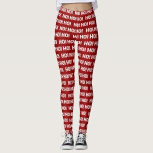 Red HO! HO! HO! Christmas Typography Pattern Leggings