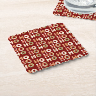 Red Ho Ho Ho Gingerbread Cookie Christmas Paper Coaster