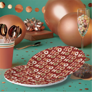 Red Ho Ho Ho Gingerbread Cookie Christmas Paper Plate