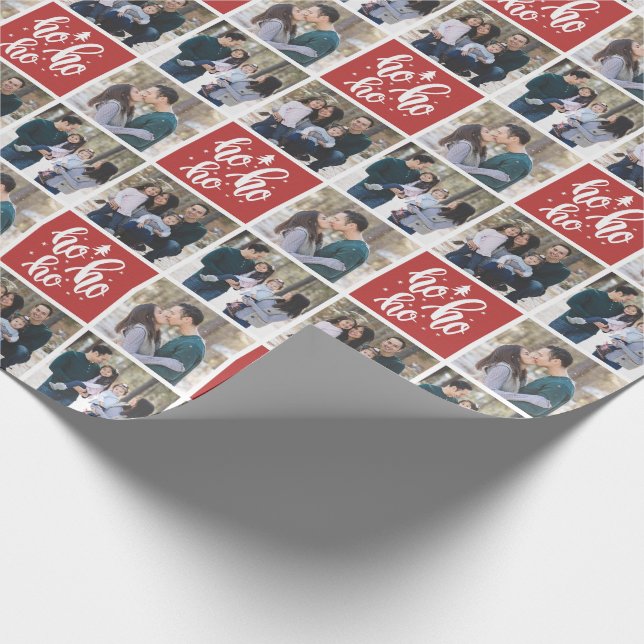 Red Ho Ho Ho Merry Christmas - 3 Photos Wrapping Paper (Corner)
