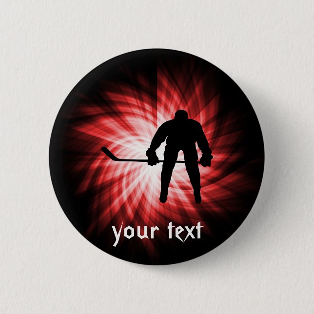 Red Hockey 6 Cm Round Badge (Front)