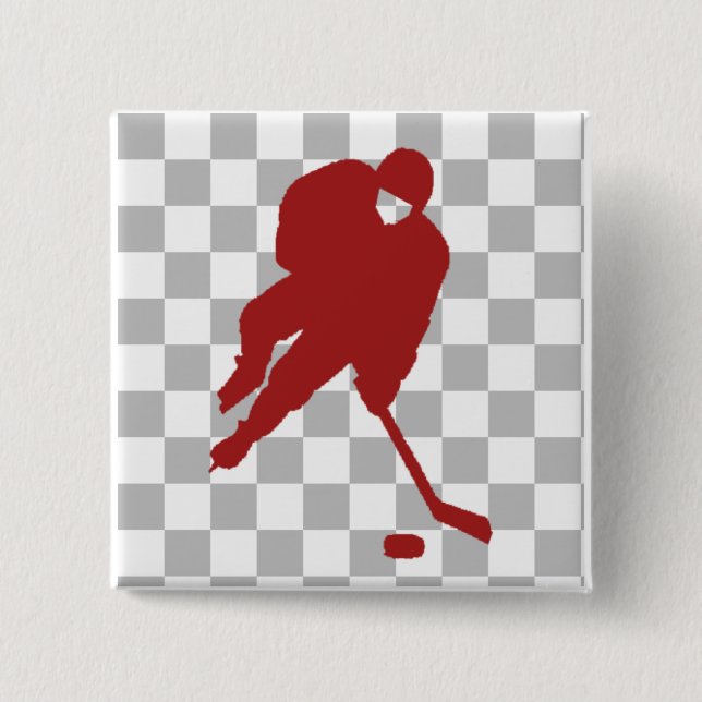 RED HOCKEY PLAYER 15 CM SQUARE BADGE (Front)