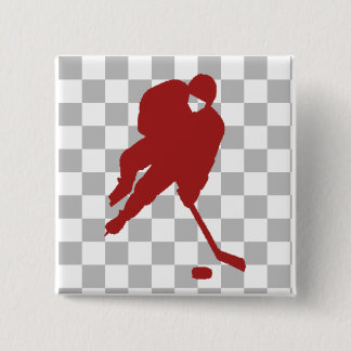 RED HOCKEY PLAYER 15 CM SQUARE BADGE