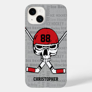 Red Hockey Skull Helmet and Sticks Typography Case-Mate iPhone 14 Case