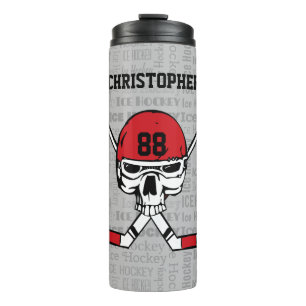 Red Hockey Skull Helmet and Sticks Typography Thermal Tumbler