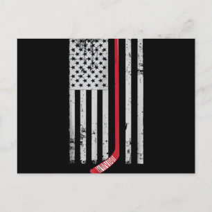 Red Hockey Stick American Flag USA Hockey Holiday Postcard