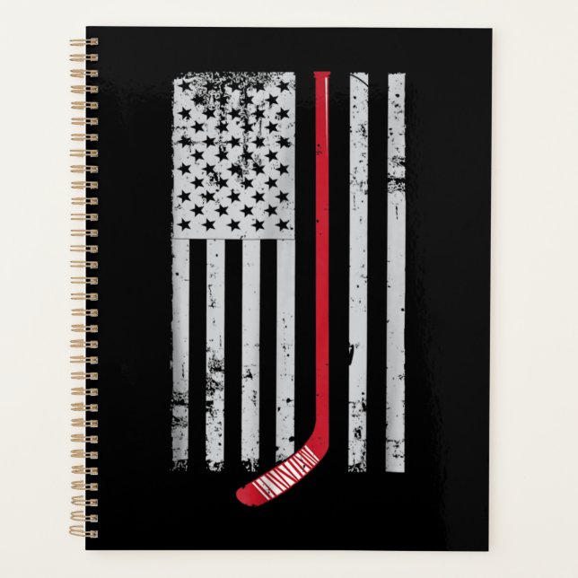 Red Hockey Stick American Flag USA Hockey Planner (Front)