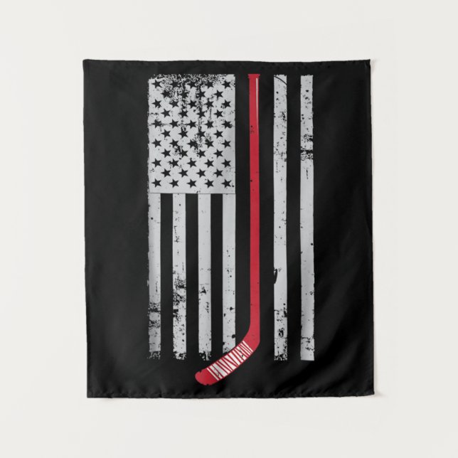 Red Hockey Stick American Flag USA Hockey Tapestry (Front)