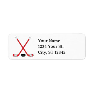 Red Hockey Sticks and Puck Return Address