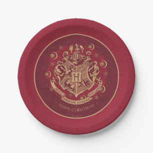 Red HOGWARTS™ Crest Holiday Wreath Paper Plate
