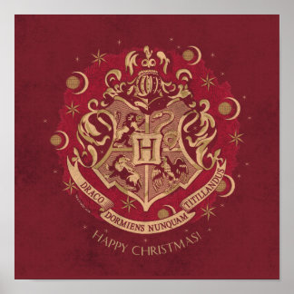 Red HOGWARTS™ Crest Holiday Wreath Poster