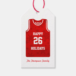 Red Holiday Basketball Snowflake Gift Tags