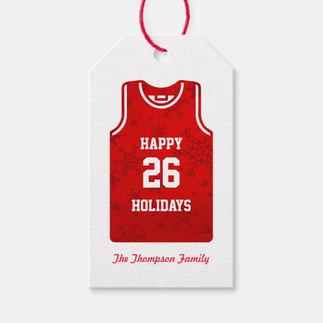 Red Holiday Basketball Snowflake Gift Tags (Front)
