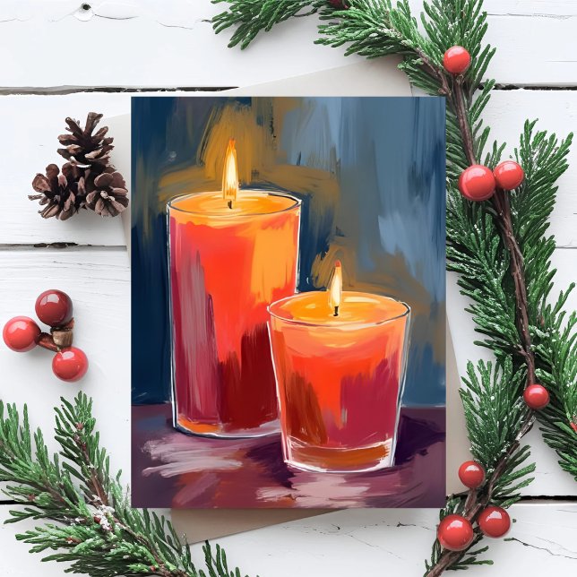 Red Holiday Candles Watercolor Holiday Postcard (Creator Uploaded)