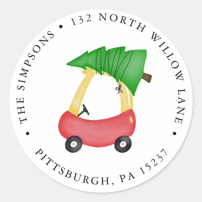 Red Holiday Car Return Address  Classic Round Sticker (Front)