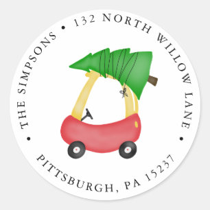 Red Holiday Car Return Address  Classic Round Sticker