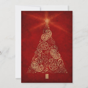 Red Holiday Card with Paisley Christmas Tree