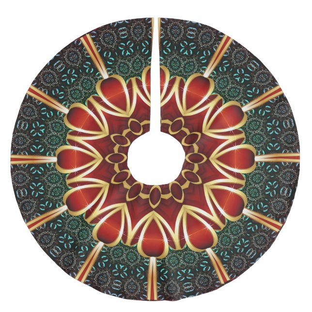 Red Holiday Christmas Brushed Polyester Tree Skirt (Front)
