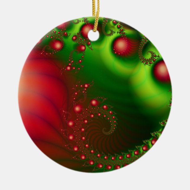 Red Holiday Christmas Digital Art Ceramic Tree Decoration (Front)