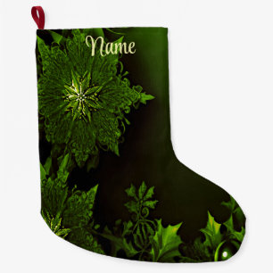 Red Holiday Christmas Green Floral Stocking