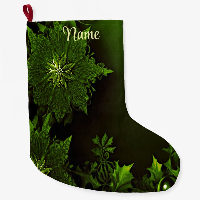 Red Holiday Christmas Green Floral Stocking (Front)