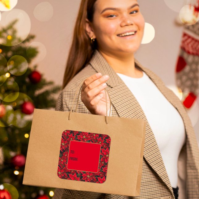 Red Holiday Christmas Poinsettia Gift Tag (Creator Uploaded)