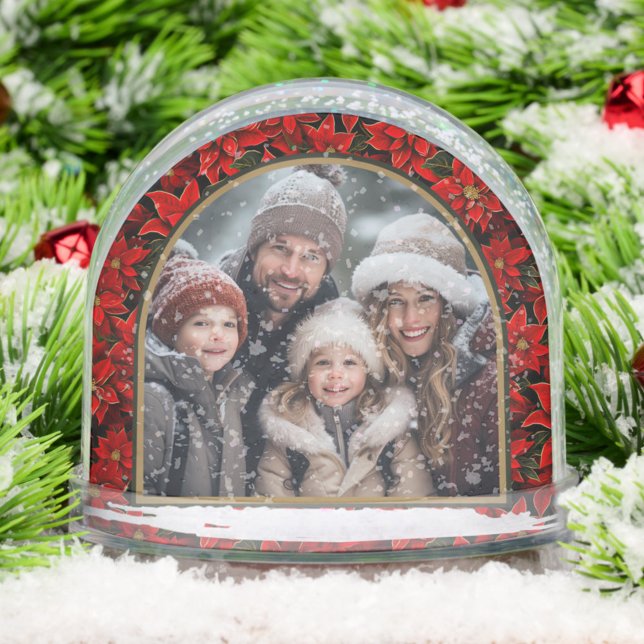 Red Holiday Christmas Poinsettias Custom Photo Snowglobe (Creator Uploaded)