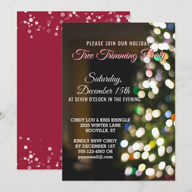 Red Holiday Christmas Tree Trimming Party Invite (Front/Back)