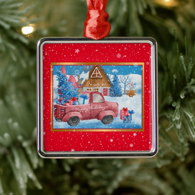 Red Holiday Christmas Truck Customise Metal Tree Decoration (Tree)
