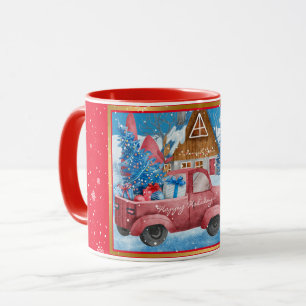 Red Holiday Christmas Truck Customise Mug