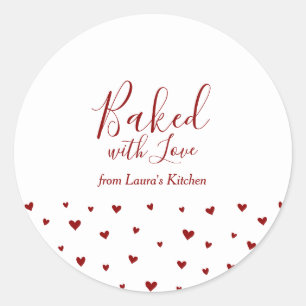 Red Holiday Cute Hearts Baked with Love package Classic Round Sticker