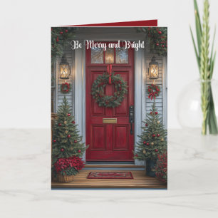 Red Holiday Door Photo Be Merry And Bright Card