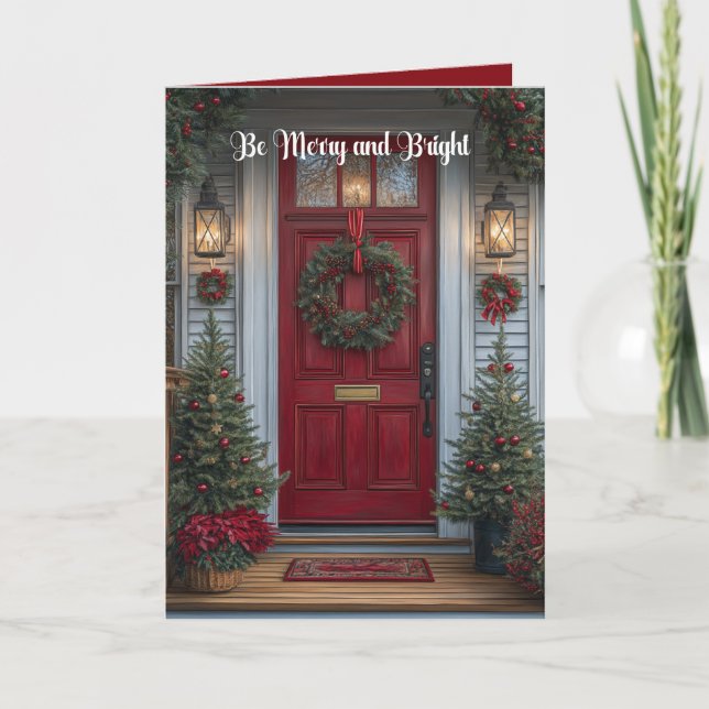 Red Holiday Door Photo Be Merry And Bright   Card (Front)