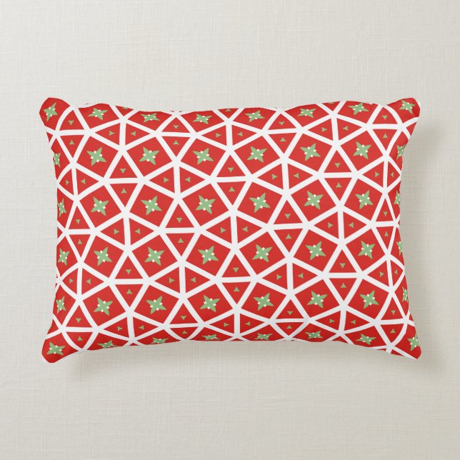 Red Holiday Geometric Star Design Decorative Cushion (Front)