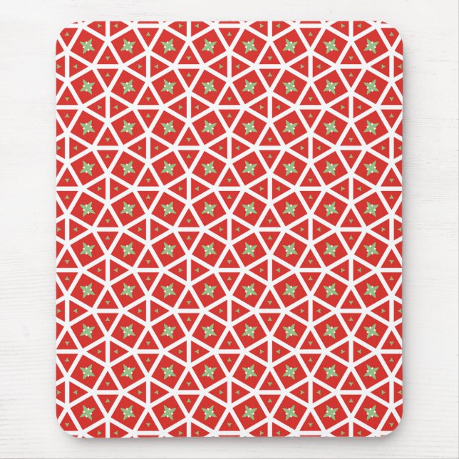 Red Holiday Geometric Star Design Mouse Mat (Front)