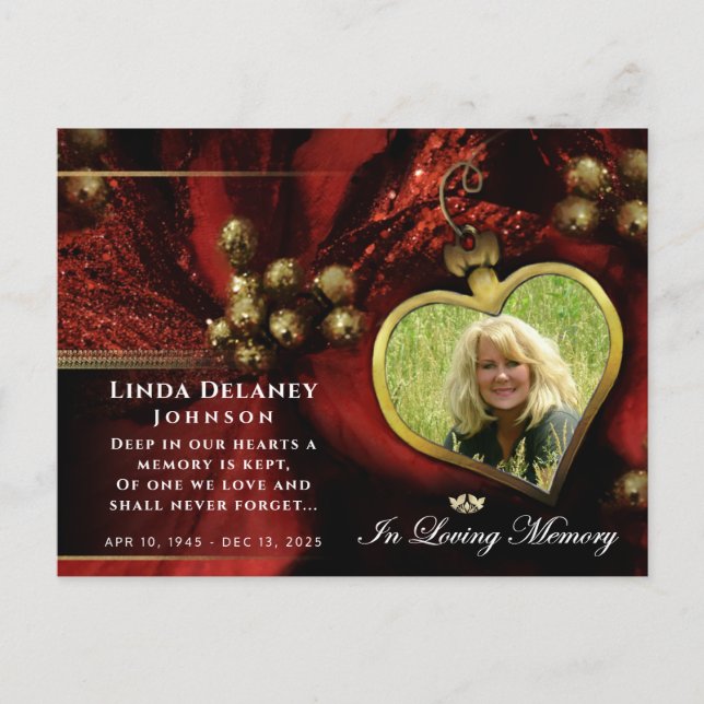 Red Holiday Heart Photo Sympathy Thank PostCard (Front)