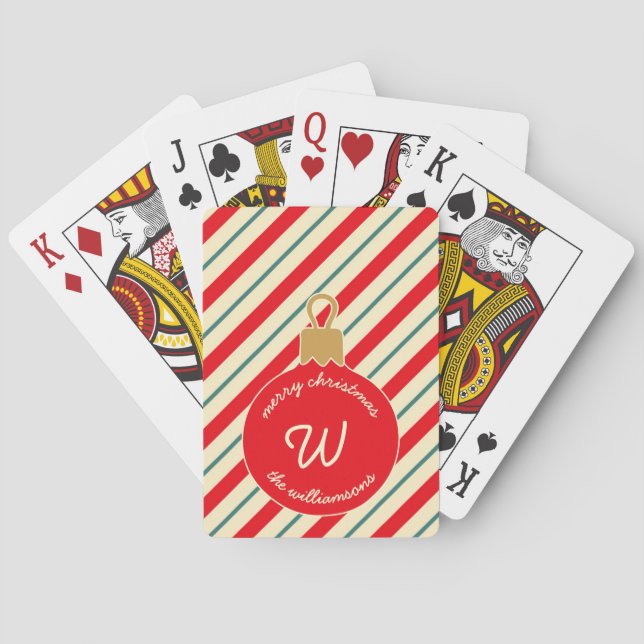 Red Holiday Ornament Monogram Playing Cards (Back)