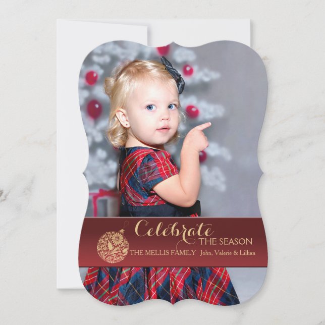 Red Holiday Ornament Photo Holiday Card (Front)