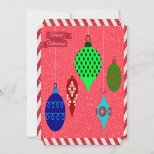Red Holiday Ornaments & Candy Cane Greeting Card