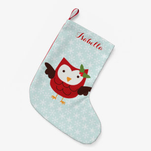 Red Holiday Owl Personalised Small Christmas Stocking
