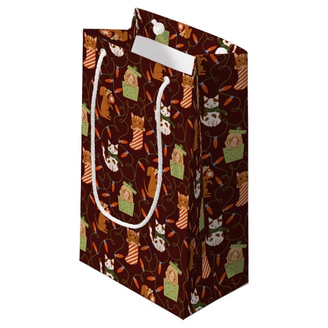 Red Holiday Pets Pattern Small Gift Bag (Front Angled)