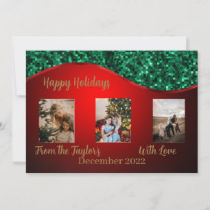 Red Holiday Photo Card with Red & Green Border