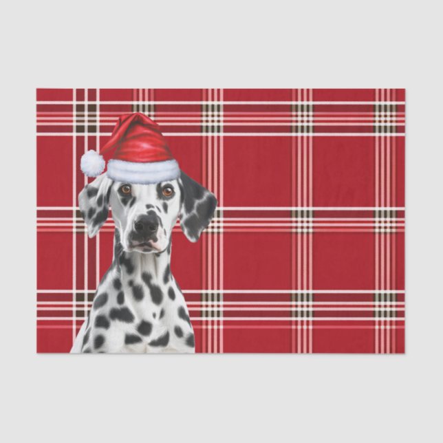 Red Holiday Plaid Christmas Dalmatian Dog Lover Tissue Paper (Front)