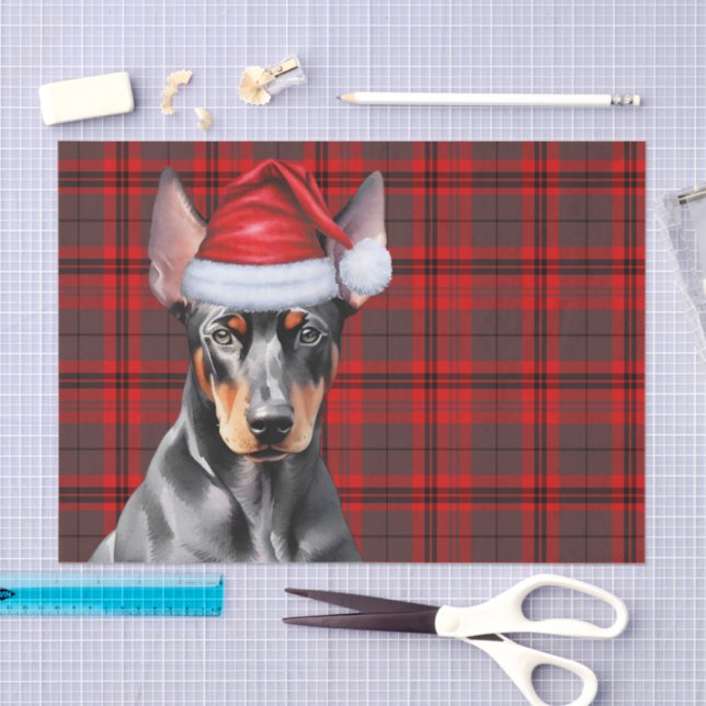 Red Holiday Plaid Doberman Pinscher Christmas Tissue Paper (Craft)