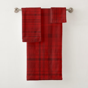 Red Holiday Plaid Pattern Bath Towel Set