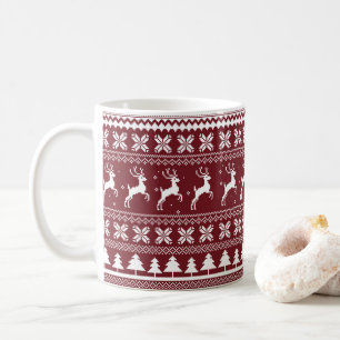 Red Holiday Reindeer Christmas Sweater Pattern Coffee Mug